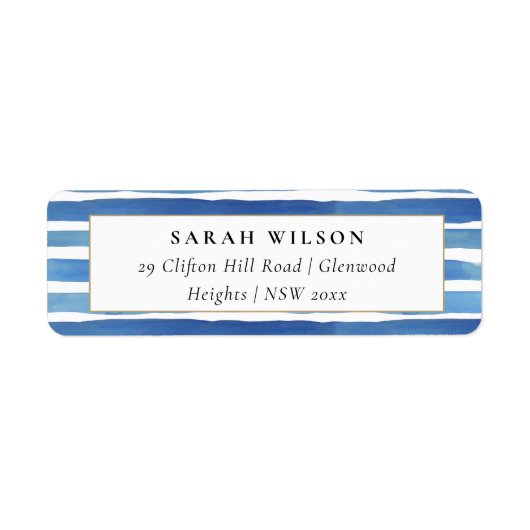 BLAUW INDIGO WATERVERF STRIPEN ADRES ETIKET (Voorkant)