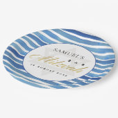 BLAUW INDIGO WATERVERF STRIPES BAR BBT MITZVAH PAPIEREN BORDJE (Gekanteld)