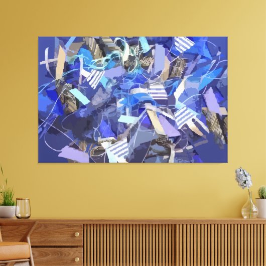 Blauw indigo wit grijs abstract geometrische strep canvas afdruk (Insitu (Woonkamer))