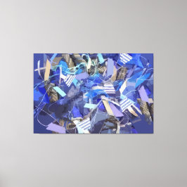 Blauw indigo wit grijs abstract geometrische strep canvas afdruk