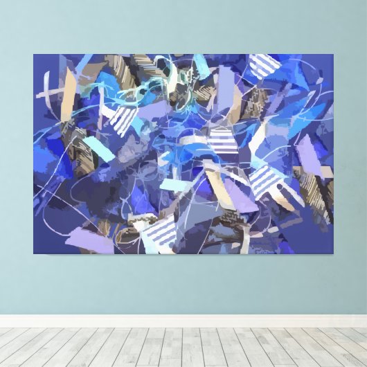 Blauw indigo wit grijs abstract geometrische strep canvas afdruk (Insitu (Houten vloer))