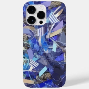 Blauw indigo wit grijs abstract geometrische strep Case-Mate iPhone 14 pro max hoesje