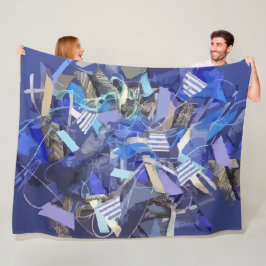 Blauw indigo wit grijs abstract geometrische strep fleece deken