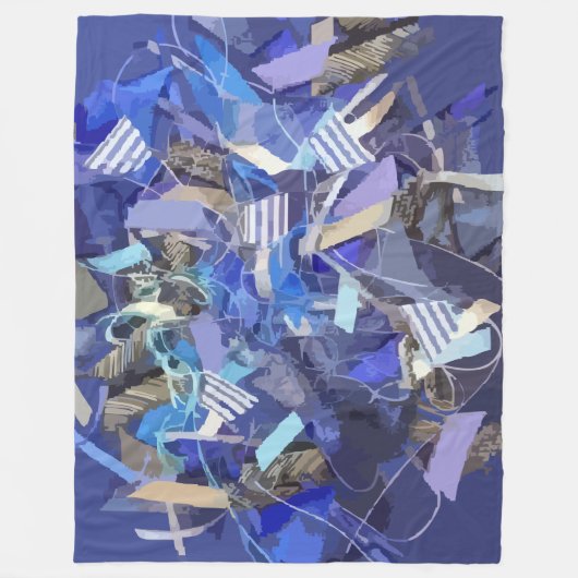 Blauw indigo wit grijs abstract geometrische strep fleece deken (Voorkant)