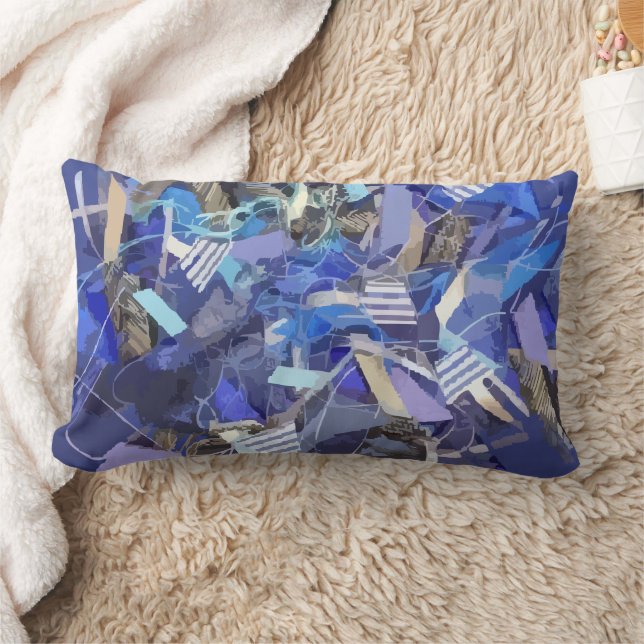 Blauw indigo wit grijs abstract geometrische strep kussen (Deken)