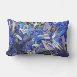 Blauw indigo wit grijs abstract geometrische strep kussen