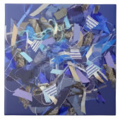 Blauw indigo wit grijs abstract geometrische strep tegeltje (Voorkant)