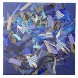 Blauw indigo wit grijs abstract geometrische strep tegeltje