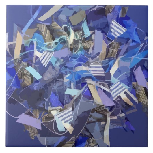 Blauw indigo wit grijs abstract geometrische strep tegeltje (Voorkant)