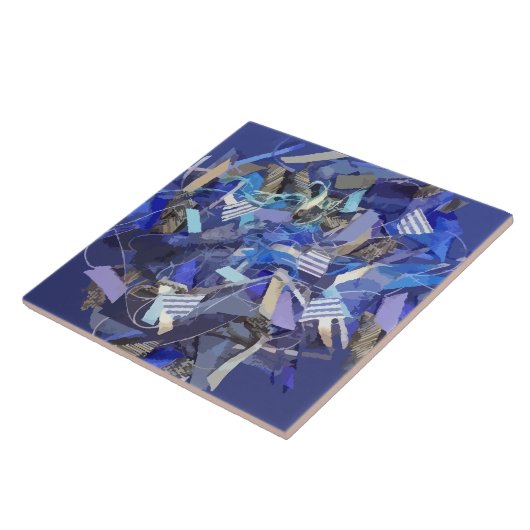 Blauw indigo wit grijs abstract geometrische strep tegeltje (Zijkant)