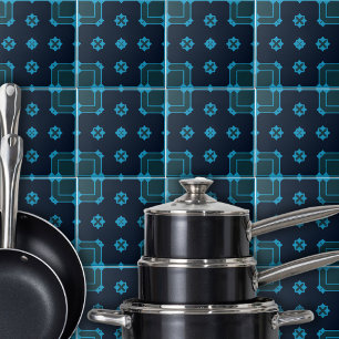 Blauw & indigopatroon in mozaïeksierstijl tegeltje