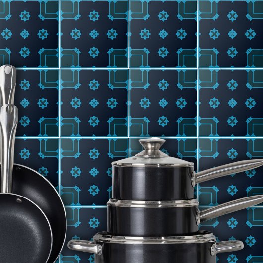 Blauw & indigopatroon in mozaïeksierstijl tegeltje