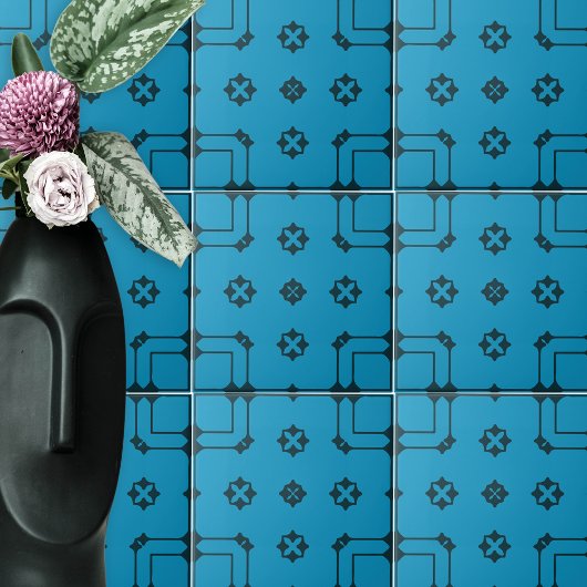 Blauw & indigopatroon in siermozaïekstijl tegeltje