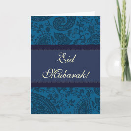 Blauw Indisch damast Eid Mubarak Feestdagen Kaart