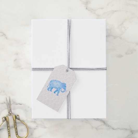 Blauw Indisch Patroon Olifant Cadeaulabel (Met Touw)
