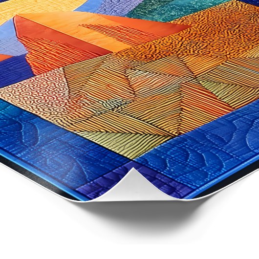 Blauw ingelijst Desert Art Grid - Kleurrijke geome Perfect Poster (Hoek)