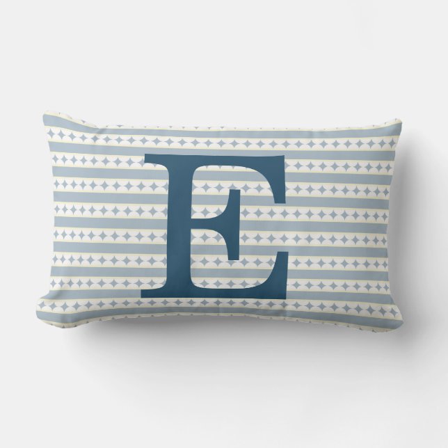  blauw Initiaal monogram Kussen (Voorkant)