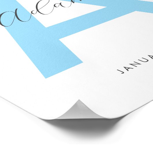 Blauw Initiaal naam gepersonaliseerd Poster (Hoek)