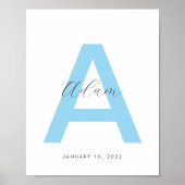Blauw Initiaal naam gepersonaliseerd Poster (Voorkant)