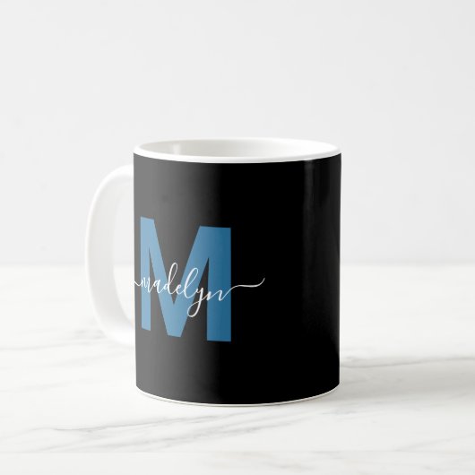 Blauw Initiaal naam monogram Koffiemok (Voorkant links)