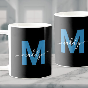 Blauw Initiaal naam monogram Koffiemok