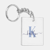 Blauw Initiaal Naam Monogram Sleutelhanger (Voorkant Links)