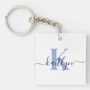 Blauw Initiaal Naam Monogram Sleutelhanger