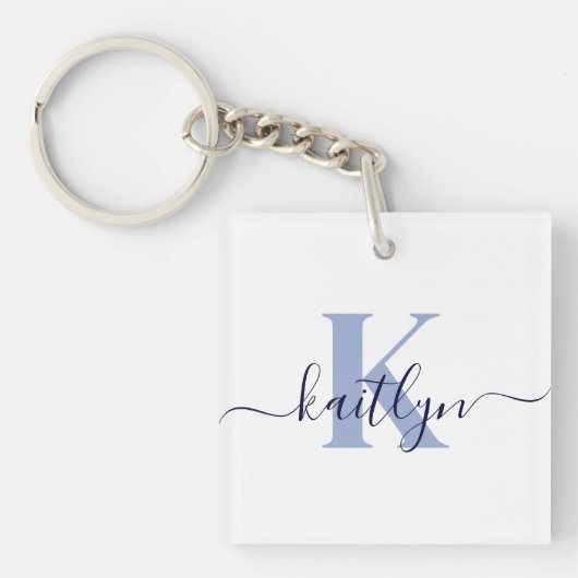 Blauw Initiaal Naam Monogram Sleutelhanger (Voorkant)