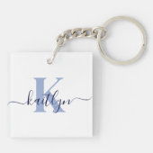 Blauw Initiaal Naam Monogram Sleutelhanger (Achterkant)