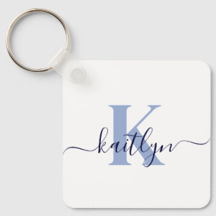 Blauw Initiaal Naam Monogram Sleutelhanger