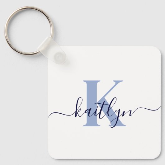 Blauw Initiaal Naam Monogram Sleutelhanger (Voorkant)