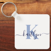 Blauw Initiaal Naam Monogram Sleutelhanger (Voorkant)