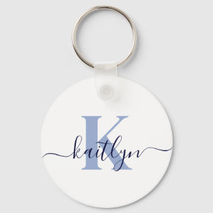 Blauw Initiaal Naam Monogram Sleutelhanger