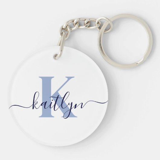 Blauw Initiaal Naam Monogrammed Sleutelhanger (Achterkant)