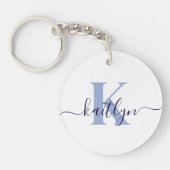 Blauw Initiaal Naam Monogrammed Sleutelhanger (Voorkant)