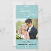 BLAUW INITIAAL SCRIPT BRUILOFT BEDANKT FOTOKAART (Voorkant)