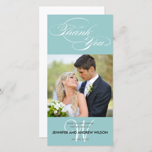 BLAUW INITIAAL SCRIPT BRUILOFT BEDANKT FOTOKAART (Voorkant / Achterkant)