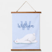 Blauw Initiaal Winter Polar Beer Kwekerij Wanddeco Hangend Wandkleed (Voorkant)