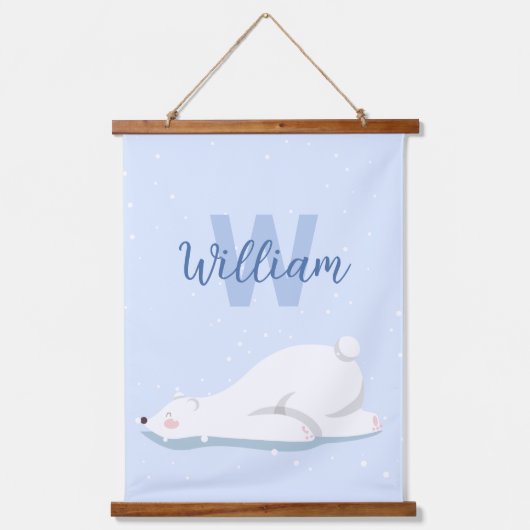 Blauw Initiaal Winter Polar Beer Kwekerij Wanddeco Hangend Wandkleed (Voorkant)
