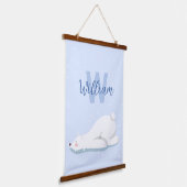 Blauw Initiaal Winter Polar Beer Kwekerij Wanddeco Hangend Wandkleed (Gebogen)