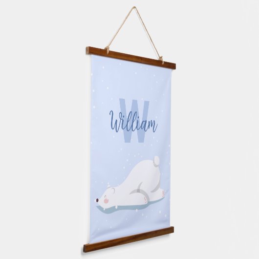 Blauw Initiaal Winter Polar Beer Kwekerij Wanddeco Hangend Wandkleed (Gebogen)