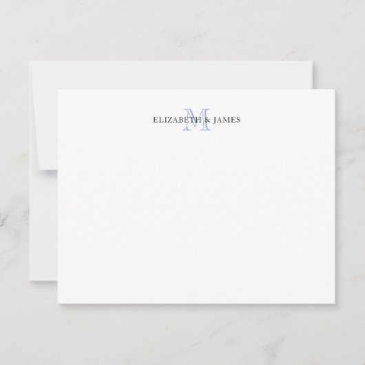 Blauw Initieel Persoonlijk Monogram Koppel Notitiekaartje (Voorkant)