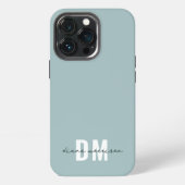 Blauw & Initieel Script Calligrafie Naam Monogram iPhone Hoesje (Achterkant)