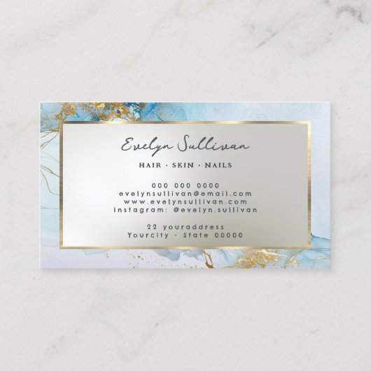 blauw inktmarmer visitekaartje (Achterkant)