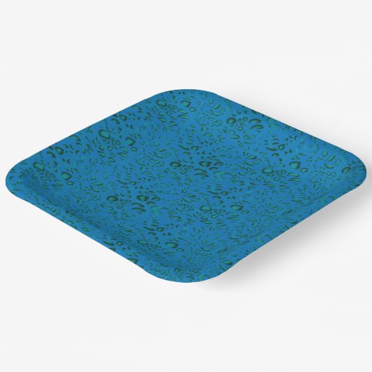 Blauw inpakpapier met een geometrisch patroon papieren bordje (Gebogen)