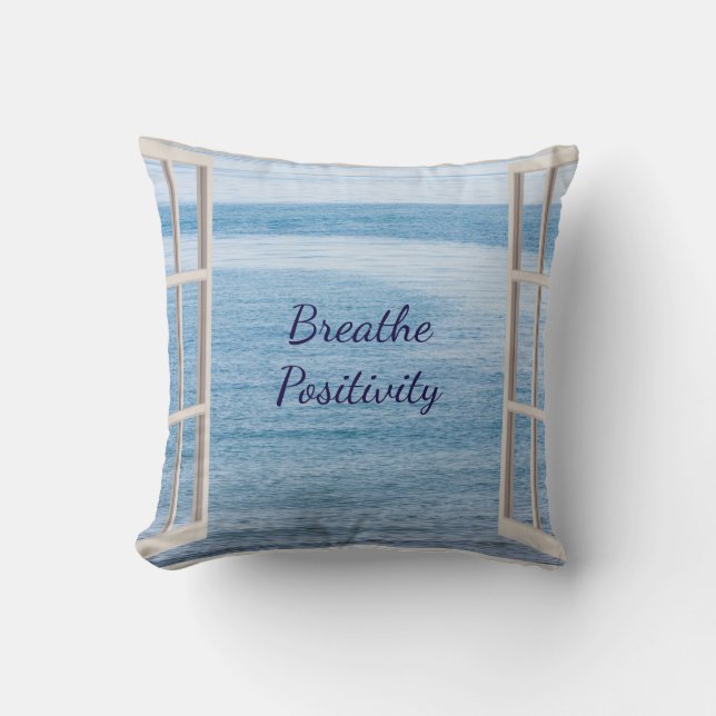 Blauw Inspirerend Breuth Positivity Kussen (Voorkant)