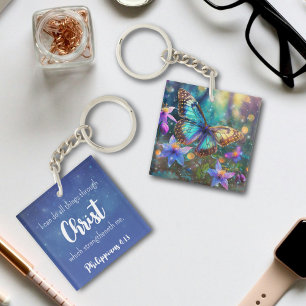 Blauw-Inspirerend Filippenzen 4:13 Bloemen Sleutelhanger