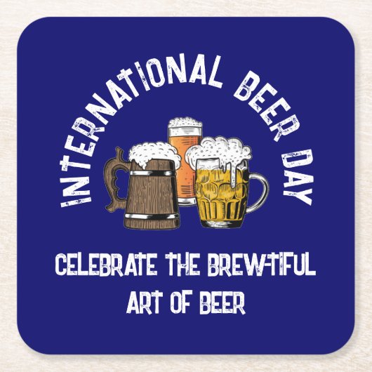 Blauw  Internationale Bierdag Kartonnen Onderzetters (Voorkant)