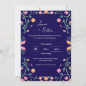 Blauw Intrinsieke Floral Lijst bruiloft uitnodigin (Voorkant)