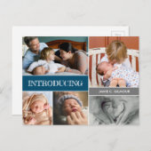 Blauw Introducing Custom 2e baby jongen foto colla Aankondigingskaart (Voorkant / Achterkant)